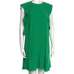 RED VALENTINO crew neck green dress with ruffles - Size:6